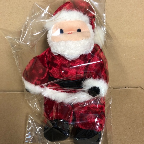 Velvet Plush & fur Santa Claus Doll 8" long, sitting, New in package Vintage - Picture 1 of 6